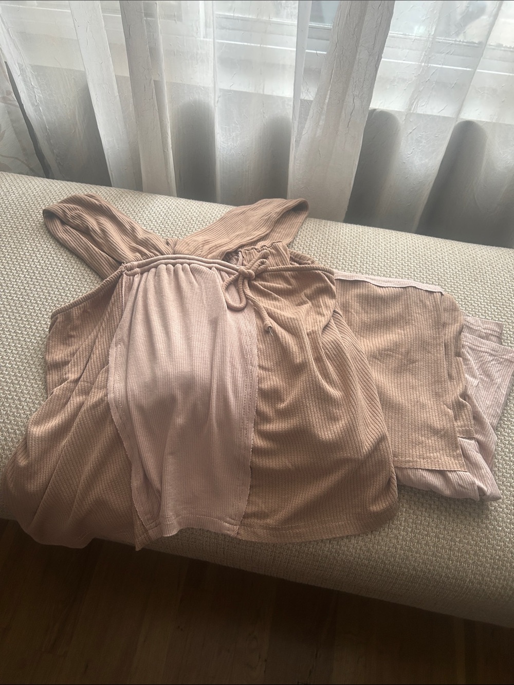 POL Two-Tone Pink and Tan Tiered Maxi Pants Set - Top Size L /Bottoms Size S